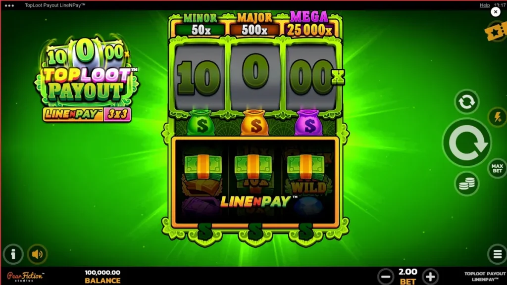 TopLoot Payout LineNPay سلاٹ مشین کا انٹرفیس اور گولڈن تھیم