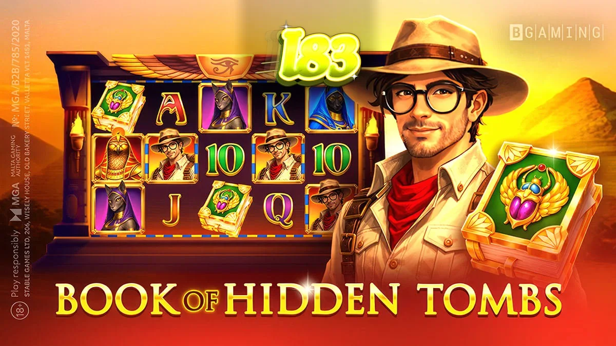 Book of Hidden Tombs slot game interface showing Egyptian symbols